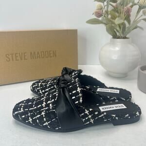 Steve Madden Chart Tweed Textile/Leather Mule Black/White Women 6.5M NWB